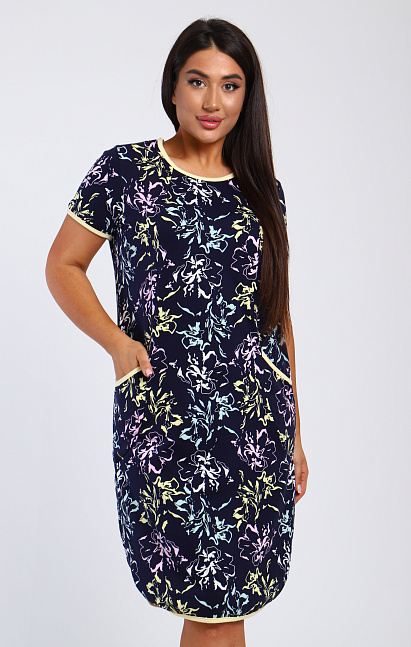 М290 туника Марта (цветы на синем)