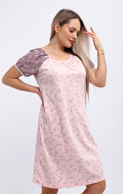 М296 сорочка «Карина»(цветы на розовом)